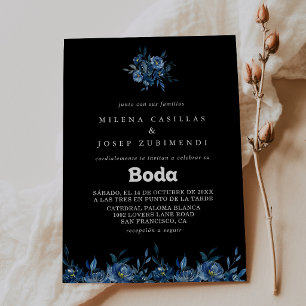 Invitación Boda española floral azul de la Marina Real