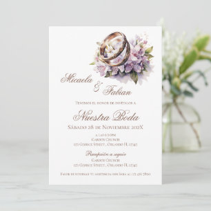 Invitación Boda española floral boho con anillo