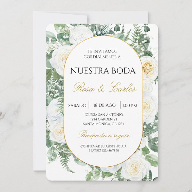 Invitación Boda española floral boho de primavera (Anverso)