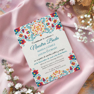 Invitación Boda Española Floral Botánica Colorida Fiesta
