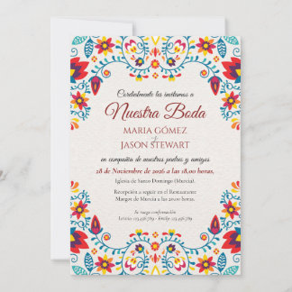 Invitación Boda Española Floral Colorida Elegante