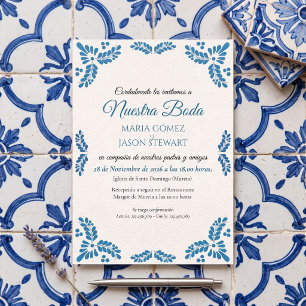 Invitación Boda Española Minimalista de Talavera Turquesa