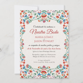 Invitación Boda Española Romántica Botánica Colorida Floral