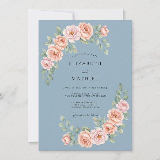 Invitación Boda espléndida de primavera azul polvoriento (Anverso)