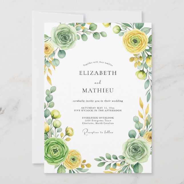 Invitación Boda espléndida de primavera con salvia amarilla y (Anverso)