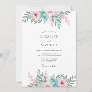 Invitación Boda espléndida de primavera en rosa y turquesa