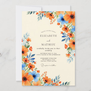 Invitación Boda espléndida de verano azul y flor de maíz nara