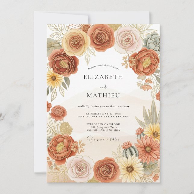 Invitación Boda espléndida en el desierto de terracota (Anverso)
