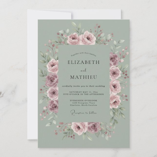 Invitación Boda Espléndida en Pradera Verde Salvia (Anverso)