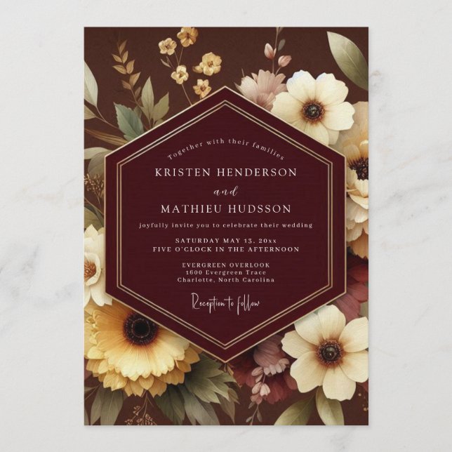 Invitación Boda Espresso Gilded Bloom (Anverso)