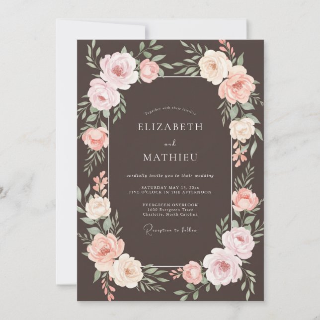 Invitación Boda Espresso Moody Rose (Anverso)