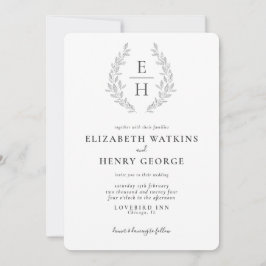 Invitación Boda espumoso blanco negro monograma clásico Invit