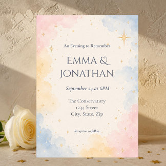 Invitación Boda Estelar Acuarela Pastel Celestial
