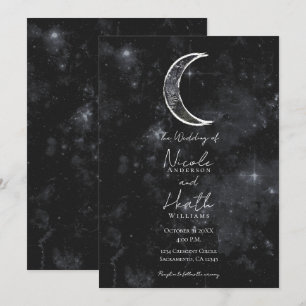 Invitación Boda estelar de noche celestial de la luna blanca
