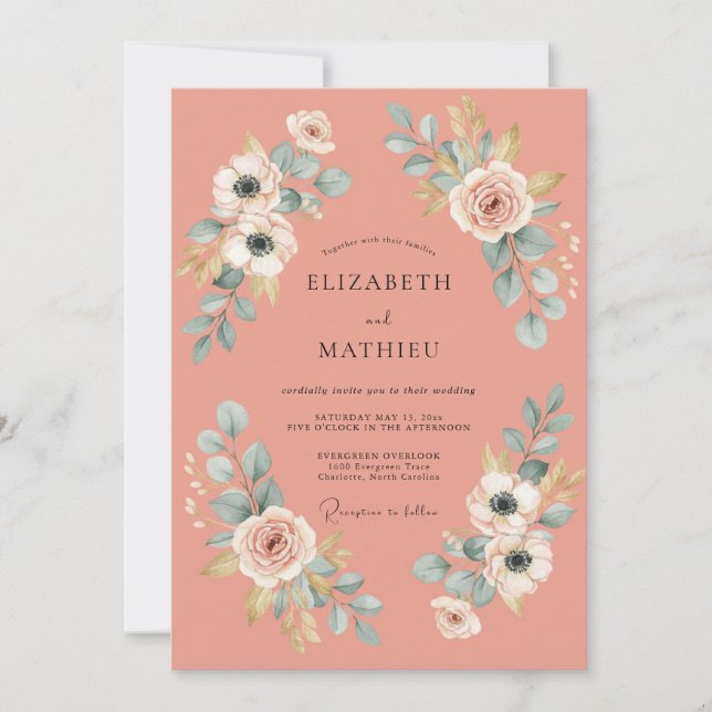 Invitación Boda Estética de Flor de Coral (Anverso)