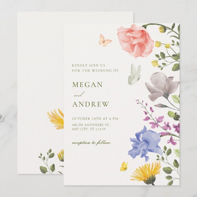 Invitación Boda estética de jardín floral (Anverso / Reverso)