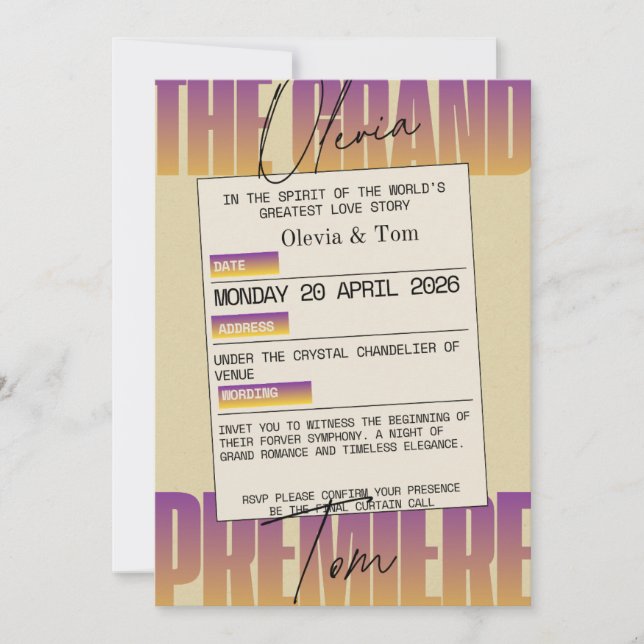 Invitación Boda Estética de Ópera (Anverso)