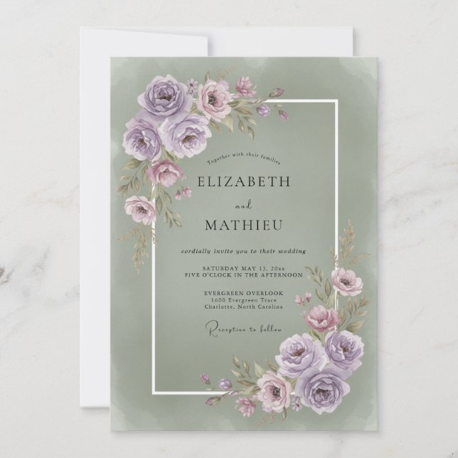 Invitación Boda estética floral de lavanda (Anverso)