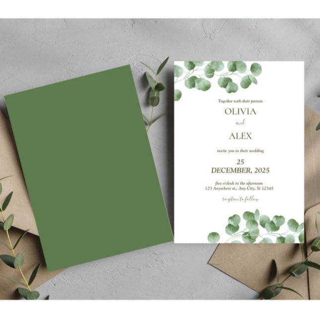 Invitación Boda estético de eucalipto rústico verde (Subido por el creador)