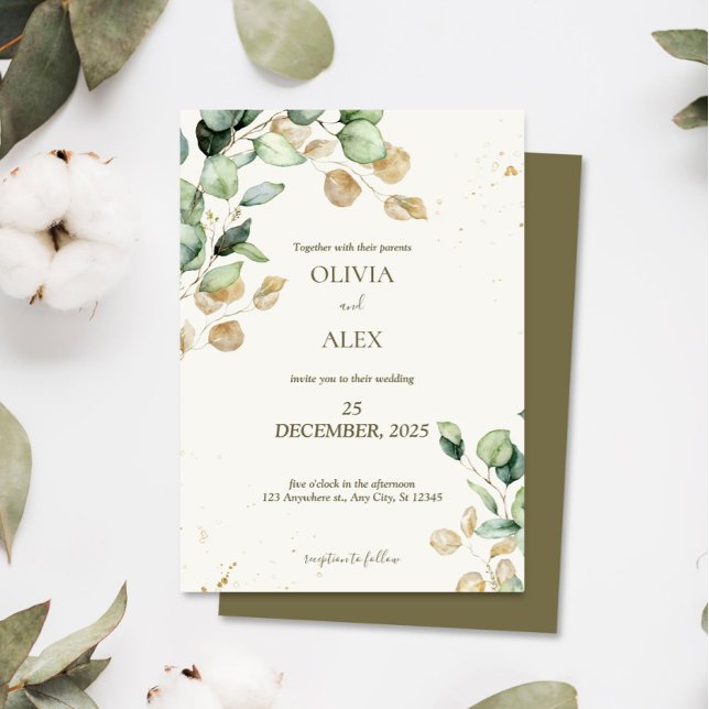 Invitación Boda estético de eucalipto rústico verde (Subido por el creador)