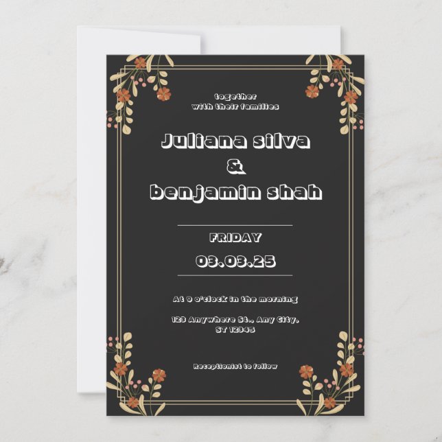 Invitación Boda estético de Naranja rojo y suave muy oscuro (Anverso)