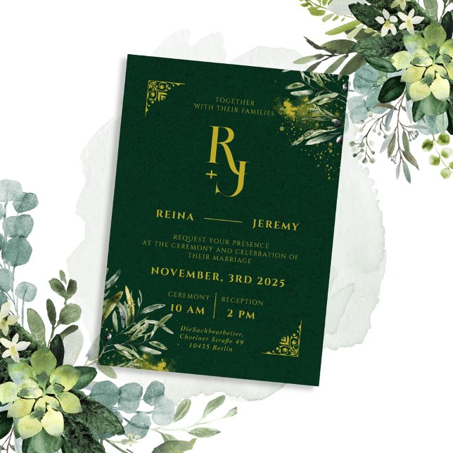 Invitación Boda estético elegante con flores verdes (Subido por el creador)