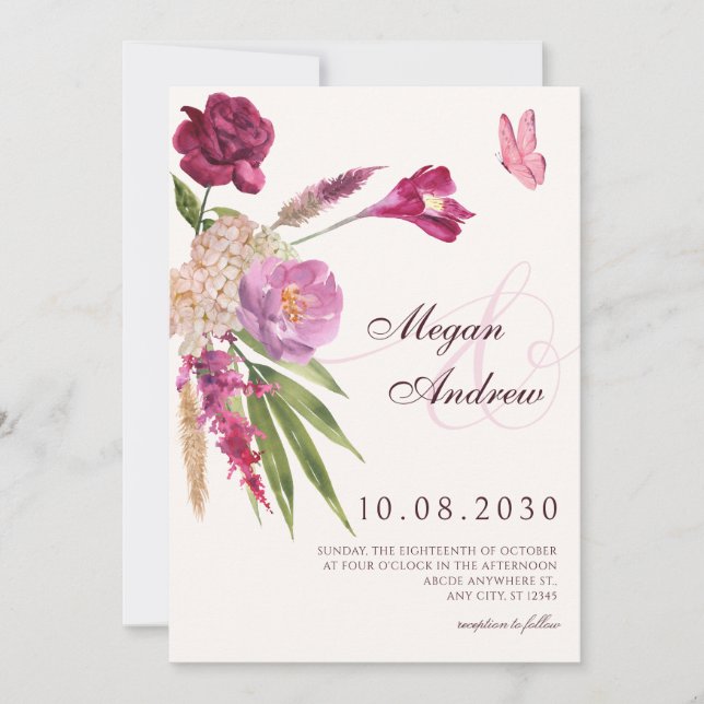 Invitación Boda estético floral (Anverso)