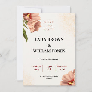 Invitación Boda estético floral beige y marrón