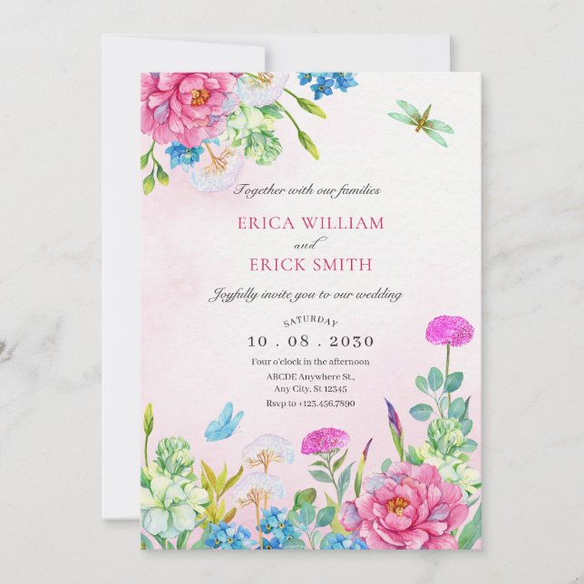 Invitación Boda estético floral de acuarela (Anverso)
