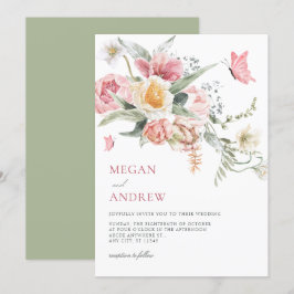 Invitación Boda estético floral de color pastel acuático