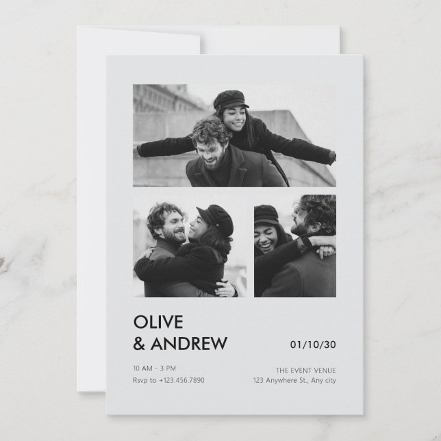 Invitación Boda estético moderno de collage de fotos (Anverso)