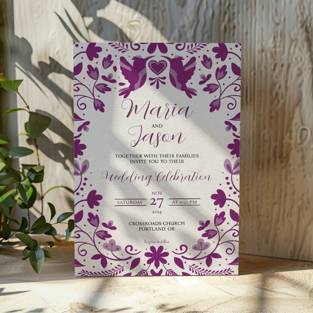 Invitación Boda estético romántico con floración púrpura mexi (Mexican Purple Floral Romantic Aesthetic Wedding Invitation)