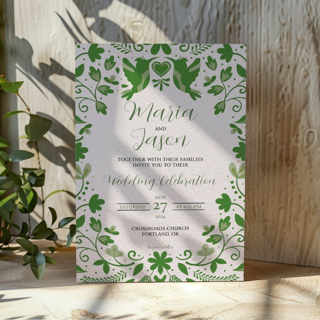 Invitación Boda estético romántico floral verde mexicano (Mexican Green Floral Romantic Aesthetic Wedding Invitation)