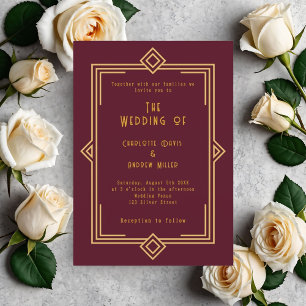 Invitación Boda estilo deco de arte de oro de Borgoña