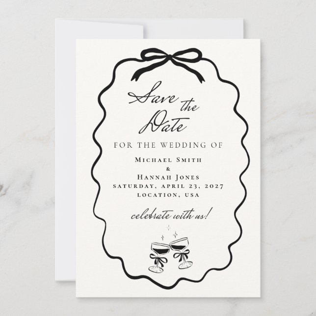 Invitación Boda estilo dibujado a mano para guardar la fecha (Anverso)