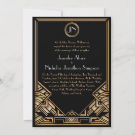 Invitación Boda estilo Gatsby de Art Deco de Oro Negro Invita