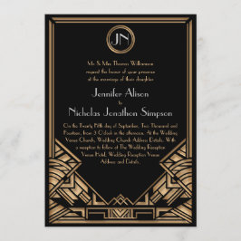 Invitación Boda estilo Gatsby de Art Deco de Oro Negro Invita