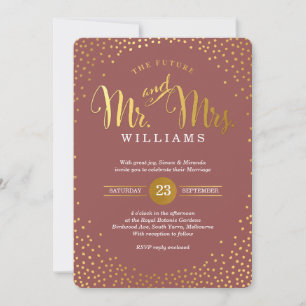 Invitación BODA ESTILO MODERNO mini oro confetti marsala