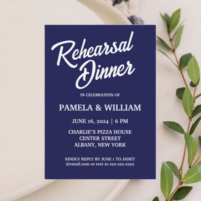 Invitación Boda estilo sencillo azul marino Ensayo de cena (In Situ Wedding)
