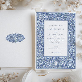 Invitación Boda estilo William Morris azul vintage
