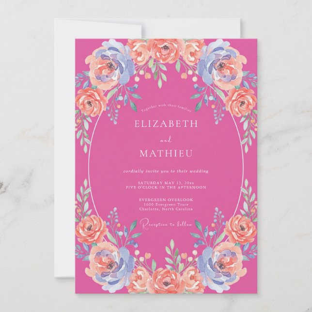 Invitación Boda Estival Etérea de Rosa Caliente (Anverso)