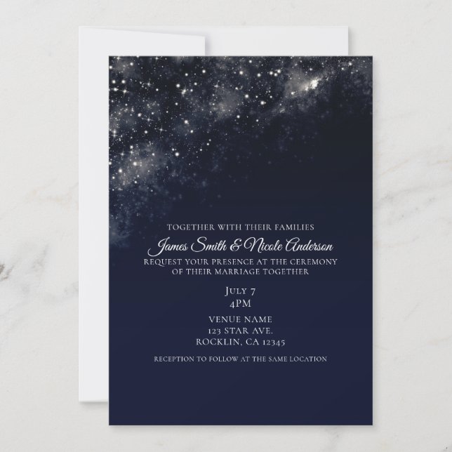 Invitación Boda Estrella de Polvo de Estrella Azul Noche Estr (Anverso)