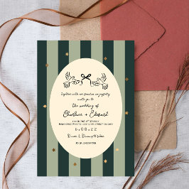 Invitación Boda Estrella Dorada con Rayas Verdes