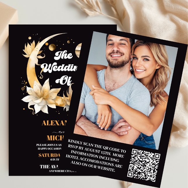 Invitación Boda Estrellas Celestiales Oro Negro Místico Fotog (Subido por el creador)