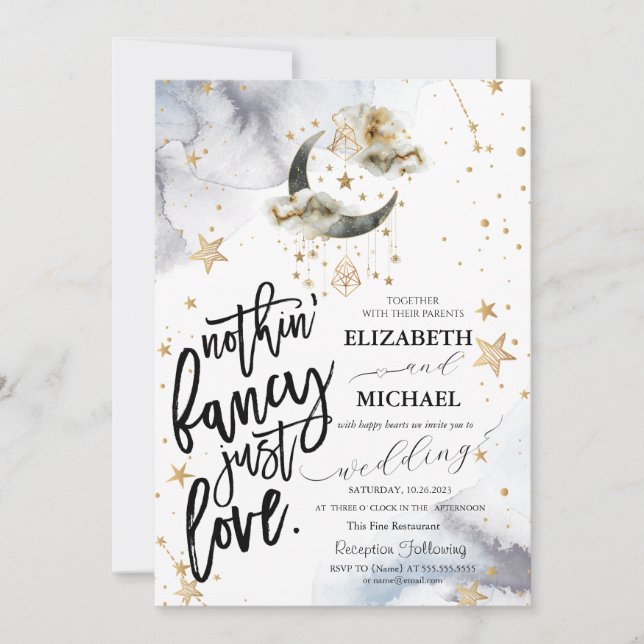 Invitación Boda Estrellas Luna Oro Celestial (Anverso)