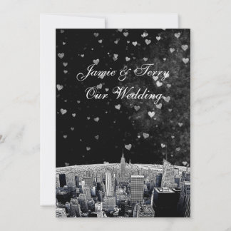 Invitación Boda Etched NYC Silueta #2 Negro Blanco Corazón