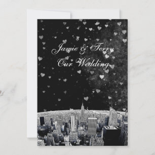 Invitación Boda Etched NYC Skyline #2 Negro Corazón Blanco