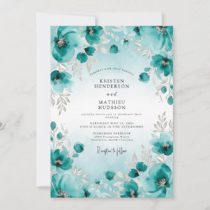 Invitación Boda Etérea Acuarela Verde Teal