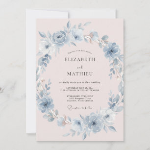 Invitación Boda Etérea Azul Polvoriento Rubor