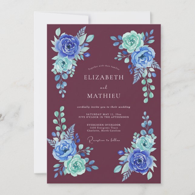 Invitación Boda Etérea Azul Verdoso (Anverso)